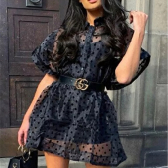 NWT Polka Dot Chiffon Sheer Mini Dress S:Sm-Med - Picture 2 of 10